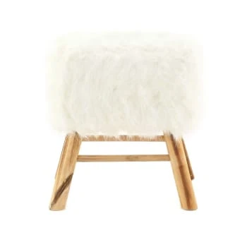 Pouf carré fourrure synthétique blanche et pin Grenier Alpin Poufs Pouf Carré Fourrure Synthétique Blanche Et Pin -Fauteuils Shop pouf carre fourrure synthetique blanche et pin 3