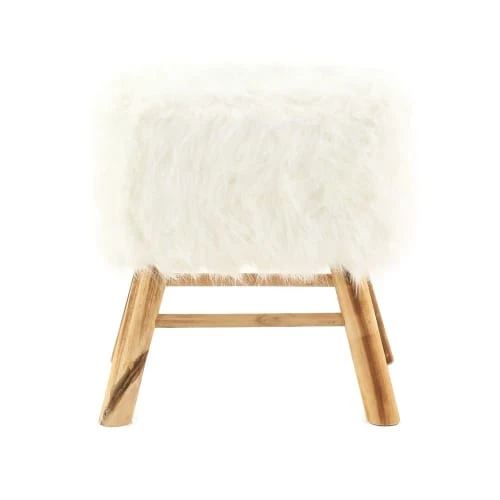 Pouf carré fourrure synthétique blanche et pin Grenier Alpin Poufs Pouf Carré Fourrure Synthétique Blanche Et Pin -Fauteuils Shop pouf carre fourrure synthetique blanche et pin
