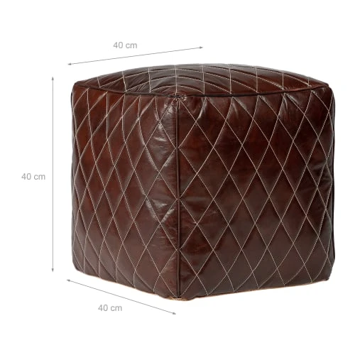 Pouf carré, marron, 40x40x40 cm, en cuir WOMO-DESIGN Poufs Pouf Carré, Marron, 40x40x40 Cm, En Cuir -Fauteuils Shop pouf carre marron 40x40x40 cm en cuir 2