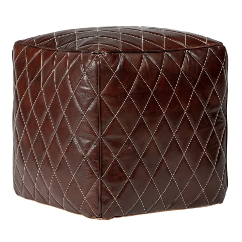 Pouf carré, marron, 40x40x40 cm, en cuir WOMO-DESIGN Poufs Pouf Carré, Marron, 40x40x40 Cm, En Cuir -Fauteuils Shop pouf carre marron 40x40x40 cm en cuir