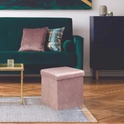 The Home Deco Factory Poufs Pouf Coffre De Rangement Rose Poudré -Fauteuils Shop pouf coffre de rangement rose poudre 1