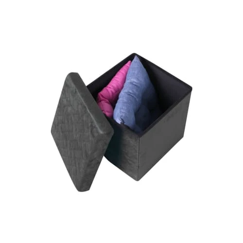 Pouf coffre de rangement velours noir - 37.5x37.5x37.5cm Urban Living Poufs Pouf Coffre De Rangement Velours Noir - 37.5x37.5x37.5cm -Fauteuils Shop pouf coffre de rangement velours noir 37 5x37 5x37 5cm 1