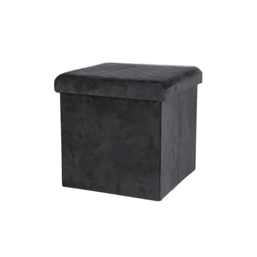 Pouf coffre de rangement velours noir - 37.5x37.5x37.5cm Urban Living Poufs Pouf Coffre De Rangement Velours Noir - 37.5x37.5x37.5cm -Fauteuils Shop pouf coffre de rangement velours noir 37 5x37 5x37 5cm