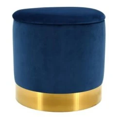 Aubry Gaspard Poufs Pouf Coffre En Velours Et Métal Bleu/or -Fauteuils Shop pouf coffre en velours et metal bleu or 3