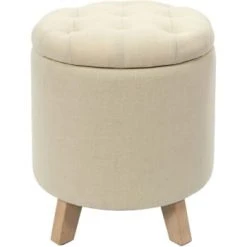 The Home Deco Factory Poufs Pouf Coffre Rond Pieds En Bois Eleonor Gris 4 The Home Deco Factory Poufs Pouf Coffre Rond Pieds En Bois Eleonor Gris -Fauteuils Shop pouf coffre rond pieds en bois eleonor beige