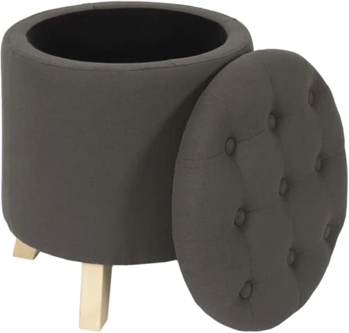 Pouf coffre rond pieds en bois eleonor gris The Home Deco Factory Poufs Pouf Coffre Rond Pieds En Bois Eleonor Gris -Fauteuils Shop pouf coffre rond pieds en bois eleonor gris 1