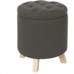 The Home Deco Factory Poufs Pouf Coffre Rond Pieds En Bois Eleonor Gris 3 The Home Deco Factory Poufs Pouf Coffre Rond Pieds En Bois Eleonor Gris -Fauteuils Shop pouf coffre rond pieds en bois eleonor gris 2