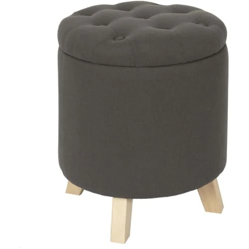 Pouf coffre rond pieds en bois eleonor gris The Home Deco Factory Poufs Pouf Coffre Rond Pieds En Bois Eleonor Gris -Fauteuils Shop pouf coffre rond pieds en bois eleonor gris 2