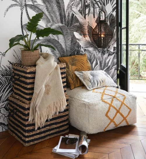 Pouf en coton jaune et blanc Maisons Du Monde Poufs Pouf En Coton Jaune Et Blanc -Fauteuils Shop pouf en coton jaune et blanc 1000 9 10 222845 4