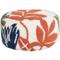 Maisons Du Monde Poufs Pouf En Coton Motif Végétal Blanc, Bleu, Vert Et Orange