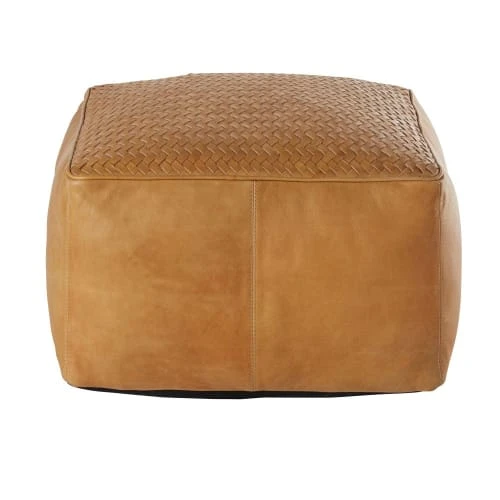 Pouf en cuir de buffle camel tressé Maisons Du Monde Poufs Pouf En Cuir De Buffle Camel Tressé -Fauteuils Shop pouf en cuir de buffle camel tresse 1000 4 12 202593 1