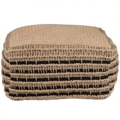 Maisons Du Monde Poufs Pouf En Jute Tressée à La Main Et Coton Noir Et Beige