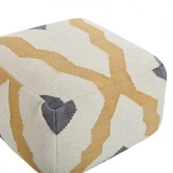 Beliani Poufs Pouf En Laine Beige Et Jaune 56 X 56 Cm -Fauteuils Shop pouf en laine beige et jaune 56 x 56 cm 2
