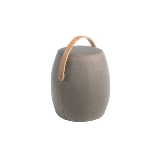 Pouf en tissu gris avec anse en cuir marron Angel Cerda Poufs Pouf En Tissu Gris Avec Anse En Cuir Marron -Fauteuils Shop pouf en tissu gris avec anse en cuir marron