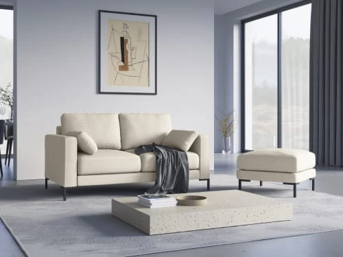 Pouf en tissu structuré beige clair Micadoni Home Poufs Pouf En Tissu Structuré Beige Clair -Fauteuils Shop pouf en tissu structure beige clair 1