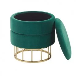 Beliani Poufs Pouf En Velours Vert Foncé Avec Rangement -Fauteuils Shop pouf en velours vert fonce avec rangement 2