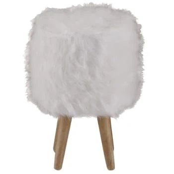 Pouf fourrure synthétique blanche et hévéa Grenier Alpin Poufs Pouf Fourrure Synthétique Blanche Et Hévéa -Fauteuils Shop pouf fourrure synthetique blanche et hevea 2