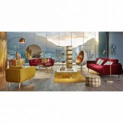 Maisons Du Monde Poufs Pouf Jacquard De Velours Moutarde Et Beige -Fauteuils Shop pouf jacquard de velours moutarde et beige 1000 6 1 165518 3