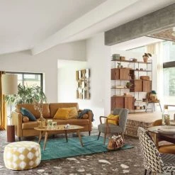 Maisons Du Monde Poufs Pouf Jacquard De Velours Moutarde Et Beige -Fauteuils Shop pouf jacquard de velours moutarde et beige 1000 6 1 165518 5