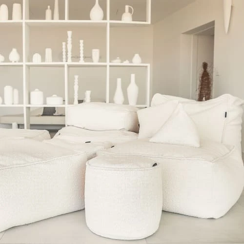 Pouf ottoman en bouclette blanc crème MX HOME Poufs Pouf Ottoman En Bouclette Blanc Crème -Fauteuils Shop pouf ottoman en bouclette blanc creme 4