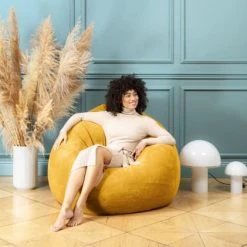 Sitting Point Poufs Pouf Poire XXL D'intérieur Fourrure Douce Moutarde 80x130cm -Fauteuils Shop pouf poire xxl d interieur fourrure douce moutarde 80x130cm 3