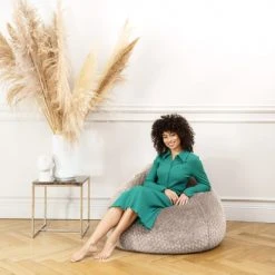 Sitting Point Poufs Pouf Poire XXL Fausse Fourrure Douce à Relief Taupe 80x130cm -Fauteuils Shop pouf poire xxl fausse fourrure douce a relief taupe 80x130cm 4