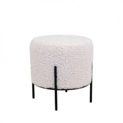 House Nordic Poufs Pouf Rond En Tissu Bouclette Et Métal D35,5cm Blanc