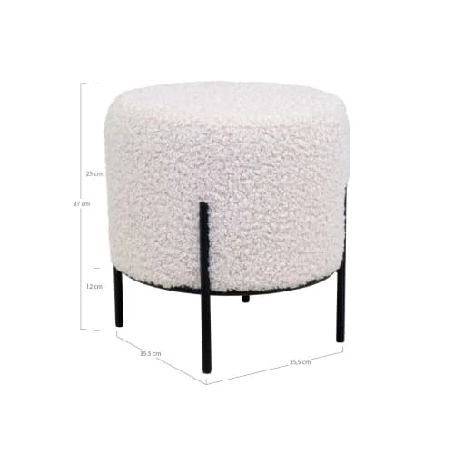 Pouf rond en tissu bouclette et métal D35,5cm blanc House Nordic Poufs Pouf Rond En Tissu Bouclette Et Métal D35,5cm Blanc -Fauteuils Shop pouf rond en tissu bouclette et metal d35 5cm blanc 3
