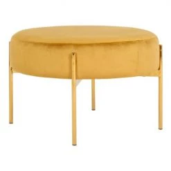 Meubles & Design Poufs Pouf Rond En Velours Et Pieds Doré Moutarde -Fauteuils Shop pouf rond en velours et pieds dore moutarde 1