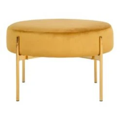 Meubles & Design Poufs Pouf Rond En Velours Et Pieds Doré Moutarde -Fauteuils Shop pouf rond en velours et pieds dore moutarde 2