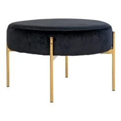 Meubles & Design Poufs Pouf Rond En Velours Et Pieds Doré Noir -Fauteuils Shop pouf rond en velours et pieds dore noir 2