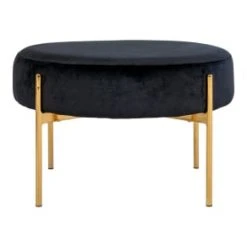 Meubles & Design Poufs Pouf Rond En Velours Et Pieds Doré Noir -Fauteuils Shop pouf rond en velours et pieds dore noir 3