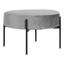 Meubles & Design Poufs Pouf Rond En Velours Gris Et Pieds Noirs -Fauteuils Shop pouf rond en velours gris et pieds noirs 1