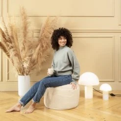 Sitting Point Poufs Pouf Rond Fausse Fourrure Douce Taupe Beige 50x30cm -Fauteuils Shop pouf rond fausse fourrure douce taupe beige 50x30cm 2