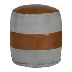 WOMO-DESIGN Poufs Pouf Rond, Gris/marron, Ø 43x47 Cm, En Cuir -Fauteuils Shop pouf rond gris marron oe 43x47 cm en cuir 4