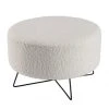 MACABANE Poufs Pouf Rond Tissu Bouclette Blanc Pieds Croisés Métal Noir