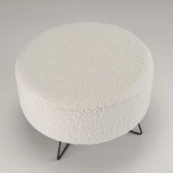 MACABANE Poufs Pouf Rond Tissu Bouclette Blanc Pieds Croisés Métal Noir -Fauteuils Shop pouf rond tissu bouclette blanc pieds croises metal noir 5
