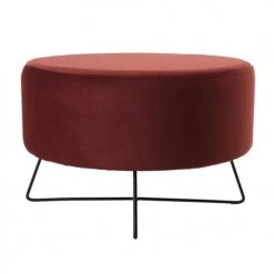 MACABANE Poufs Pouf Rond Tissu Velours Bordeaux Pieds Métal
