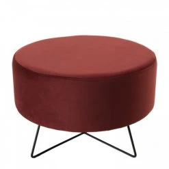 MACABANE Poufs Pouf Rond Tissu Velours Bordeaux Pieds Métal -Fauteuils Shop pouf rond tissu velours bordeaux pieds metal 3
