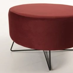 MACABANE Poufs Pouf Rond Tissu Velours Bordeaux Pieds Métal -Fauteuils Shop pouf rond tissu velours bordeaux pieds metal 4