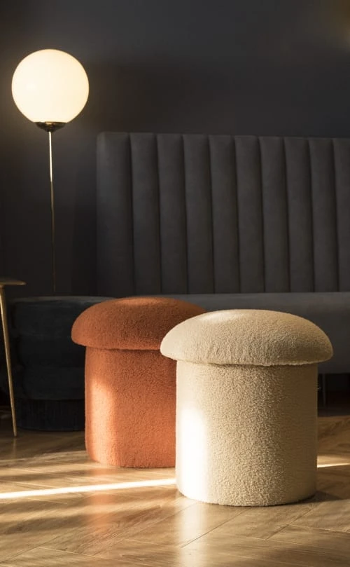 Pouf tapissé avec tissus bouclé en forme de champignon beige RNT By Really Nice Things Poufs Pouf Tapissé Avec Tissus Bouclé En Forme De Champignon Beige -Fauteuils Shop pouf tapisse avec tissus boucle en forme de champignon beige 3