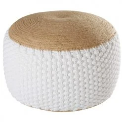 Maisons Du Monde Poufs Pouf Tressé En Jute Et Coton Blanc 30x60cm