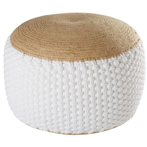 Pouf tressé en jute et coton blanc 30x60cm Maisons Du Monde Poufs Pouf Tressé En Jute Et Coton Blanc 30x60cm -Fauteuils Shop pouf tresse en jute et coton blanc 30x60cm 1000 13 16 169469 1