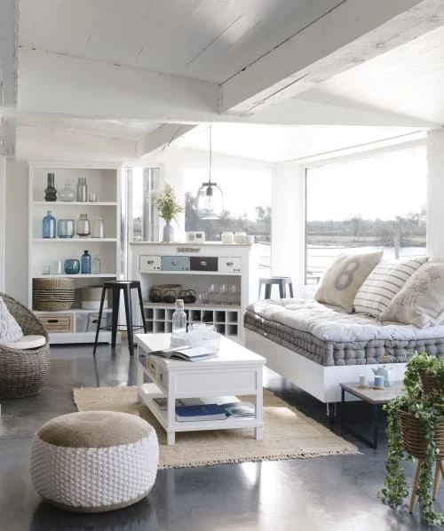 Pouf tressé en jute et coton blanc 30x60cm Maisons Du Monde Poufs Pouf Tressé En Jute Et Coton Blanc 30x60cm -Fauteuils Shop pouf tresse en jute et coton blanc 30x60cm 1000 13 16 169469 8