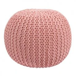 Rendez Vous Déco Poufs Pouf Tricot Rond En Coton Rose Poudré