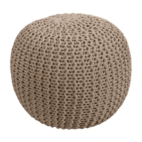 Pouf tricot rond en coton taupe Rendez Vous Déco Poufs Pouf Tricot Rond En Coton Taupe -Fauteuils Shop pouf tricot rond en coton taupe