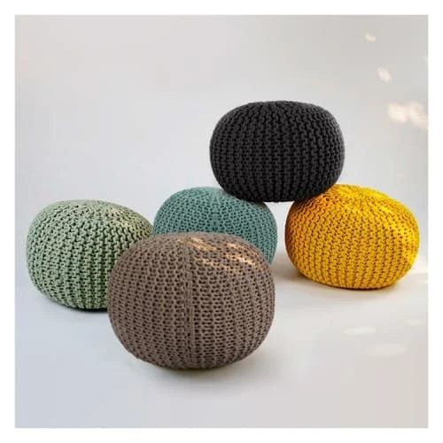 Pouf tricot rond en coton vert clair Rendez Vous Déco Poufs Pouf Tricot Rond En Coton Vert Clair -Fauteuils Shop pouf tricot rond en coton vert clair 1