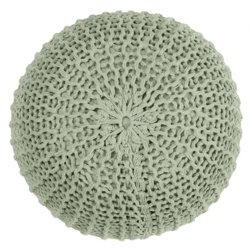 Pouf tricot rond en coton vert clair Rendez Vous Déco Poufs Pouf Tricot Rond En Coton Vert Clair -Fauteuils Shop pouf tricot rond en coton vert clair 2