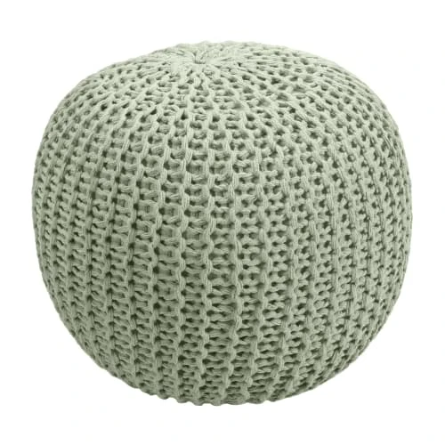 Pouf tricot rond en coton vert clair Rendez Vous Déco Poufs Pouf Tricot Rond En Coton Vert Clair -Fauteuils Shop pouf tricot rond en coton vert clair