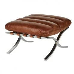 Maisons Du Monde Repose-pieds Vintage En Cuir Marron